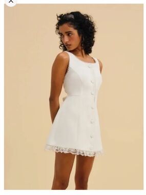 For Love & Lemons White Lace-Trim Button Front Mini Dress - Venus Dress